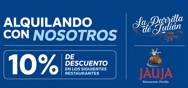 Alquilando con nosotros, 10% de descuento en La Parrilla de Julián y Jauja Restaurante Parrilla
